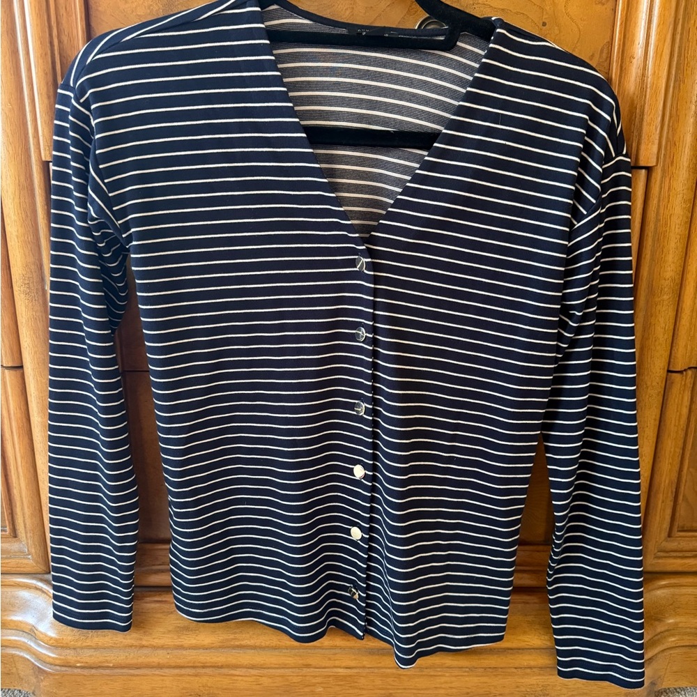 Anne Taylor Petite XS Striped Black and White Cardigan